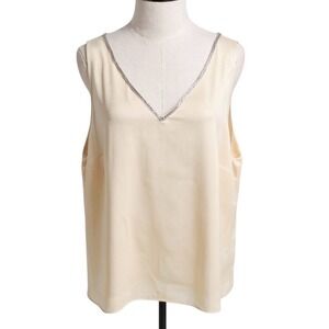 NEW Vince Camuto Women's 2XL Ivory Rhinestone Trim V-Neck Tank Top Dressy